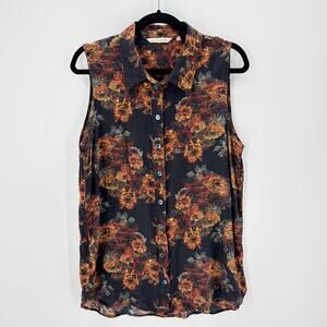 Soft Surroundings Autumn Blooms Tunic Top Size PXL Dark Floral Button Down Shirt